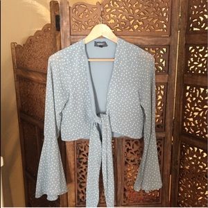 Beautiful crop top, blue 4SI3NNA, white polka dot, front tie
